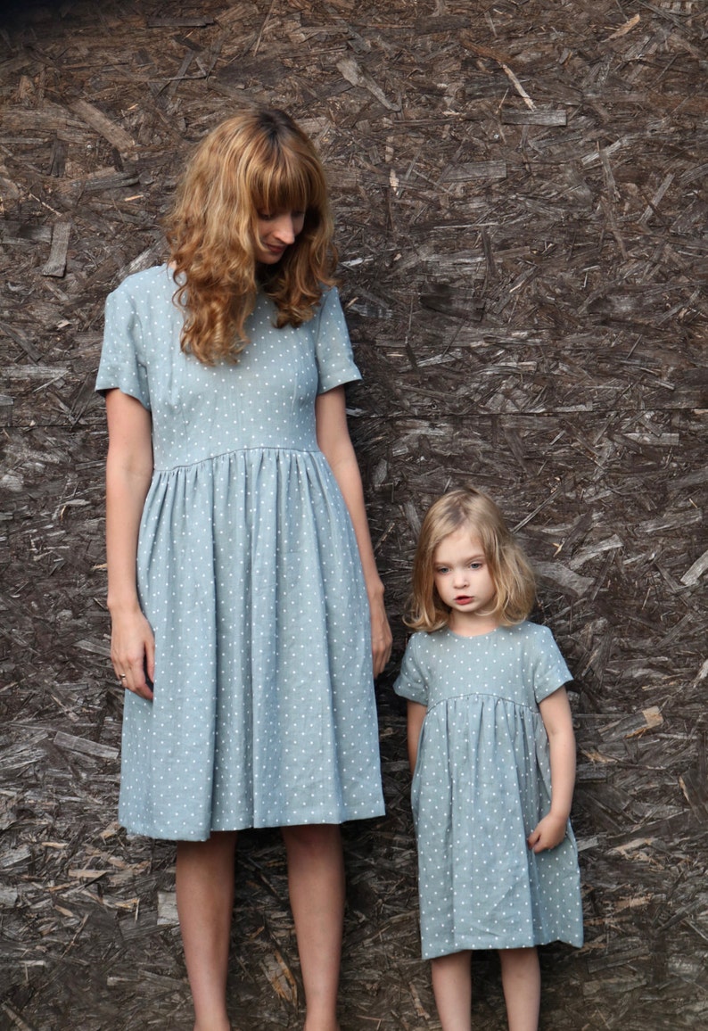 Matching Dresses Matching Mommy and Me Dresses Polka Dot Dress Linen Dresses Mint Linen Dresses Handmade by OffOn image 4