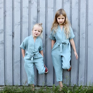 Girls Linen Jumpsuit / Kids Linen Kimono Jumpsuit / OFFON CLOTHING - Etsy