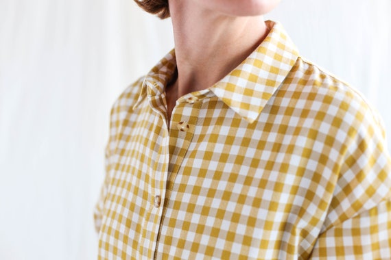 Gingham Loose Fit Shirt Dress OCHRE 