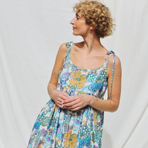 Loose tie strap sundress in floral silky cotton Handmade by OFFON Clothing image 8