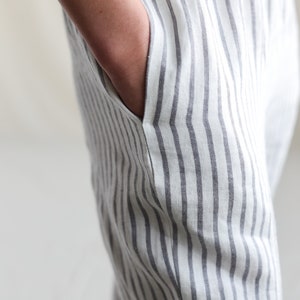 Linen cropped leg trousers in stripes. Handmade by OFFON Clothing image 8