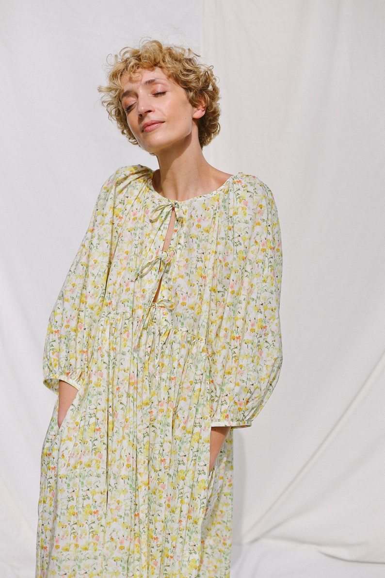 Reversible oversized floral print summer dress yellow INKY FIELDS OFFON Clothing zdjęcie 8