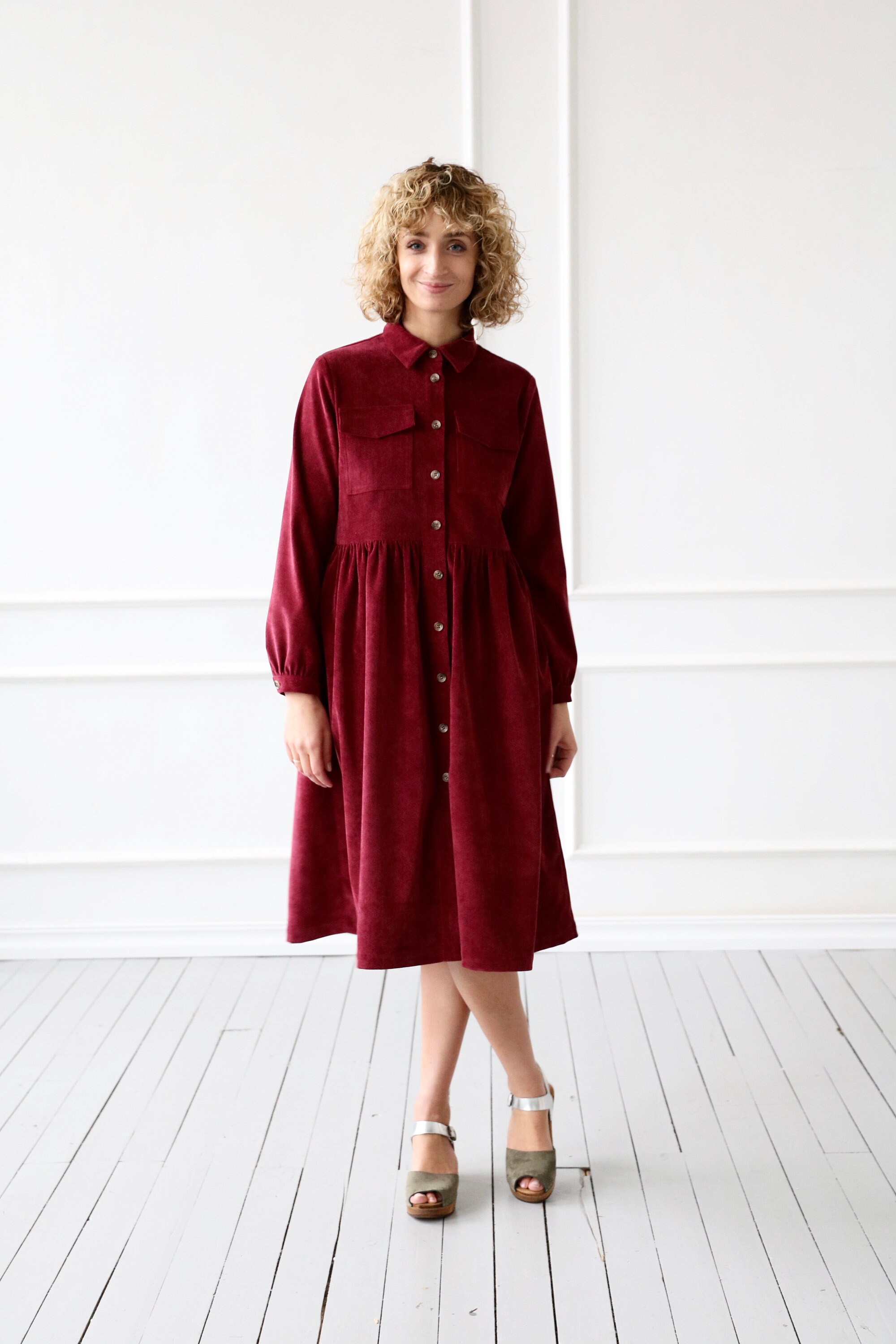 Corduroy Dress/cotton Dress/needlecord Shirt Dress in Red - Etsy UK