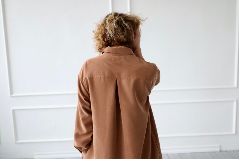 Modal long sleeve shirt dress in a beautiful cinnamon color / Etsy
