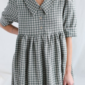Sailor Collar Gingham Linen Dress AVRIL / OFFON Clothing - Etsy