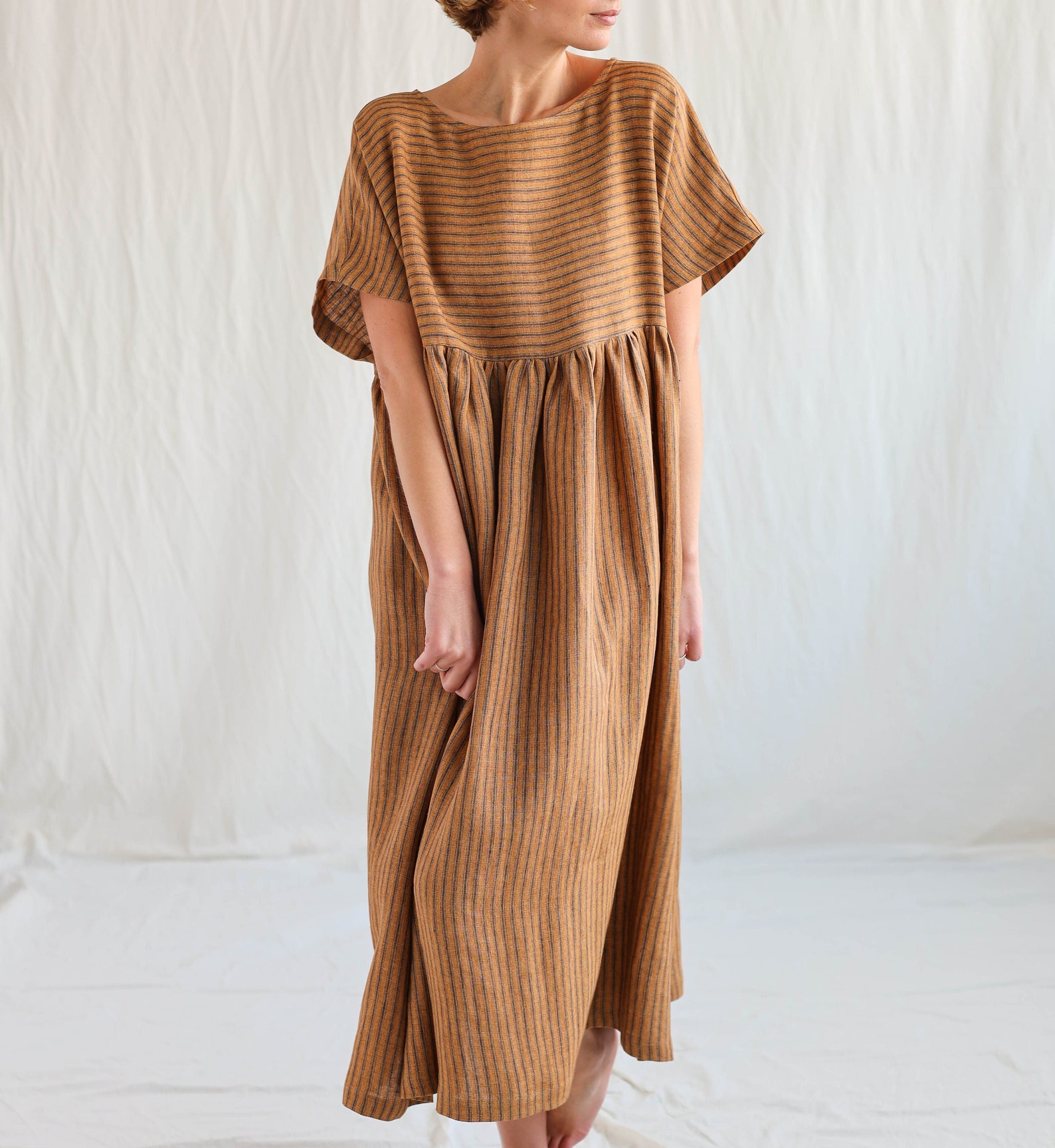 Oversize Linen Dress in Stripes SILVINA OFFON CLOTHING | Etsy