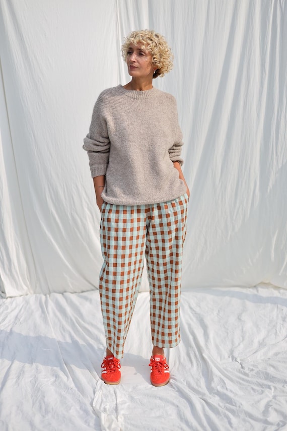 Seersucker Checks Balloon Trousers VIVIAN • OFFON Clothing