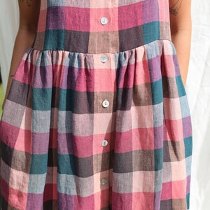 Adjustable straps checks linen dress ELOISE / OFFON Clothing image 5