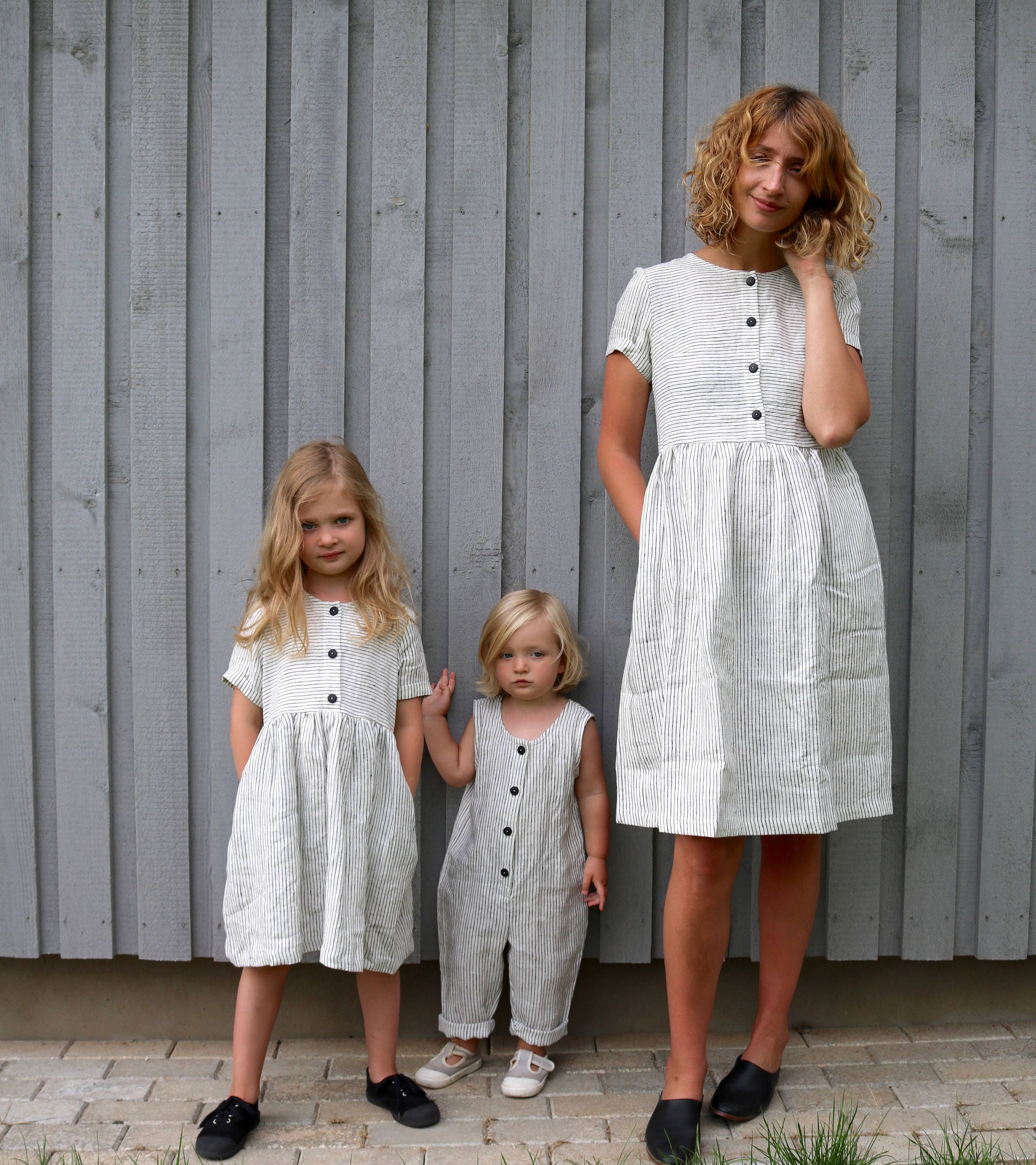 Blue and White Stripe Tassel Print Sleeveless Cotton Mini Dresses for Mommy and Me