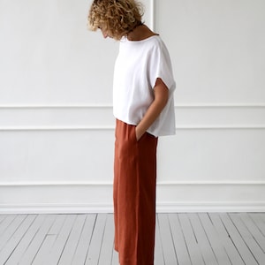 Wide leg linen culottes in redwood/OFFON CLOTHING image 6
