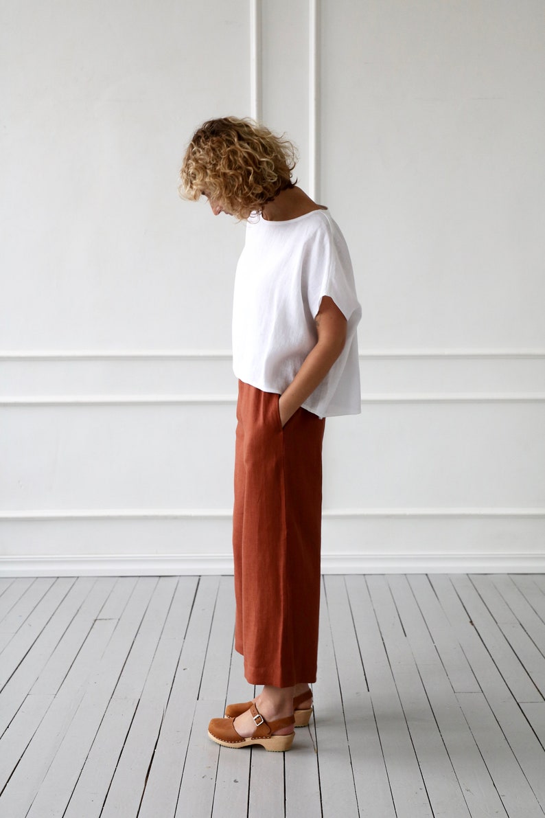Wide leg linen culottes in redwood/OFFON CLOTHING image 6