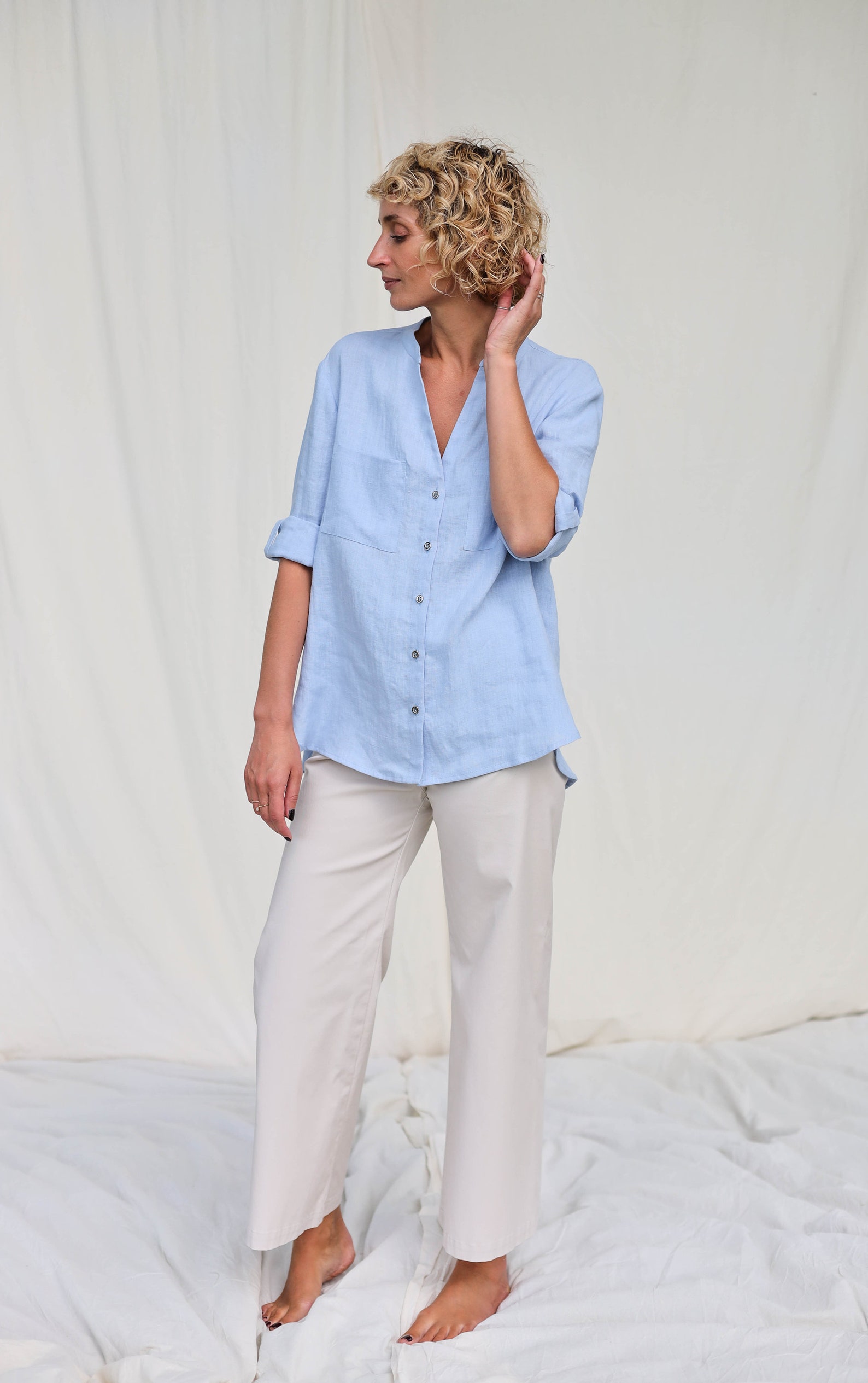 Elegant Loose Fit Linen Long Sleeve Shirt REMI OFFON | Etsy