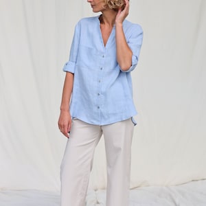 Elegant loose fit linen long sleeve shirt REMI / OFFON CLOTHING image 4