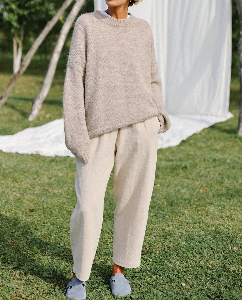 Heavy linen balloon trousers VIVIAN in beige color • OFFON Clothing