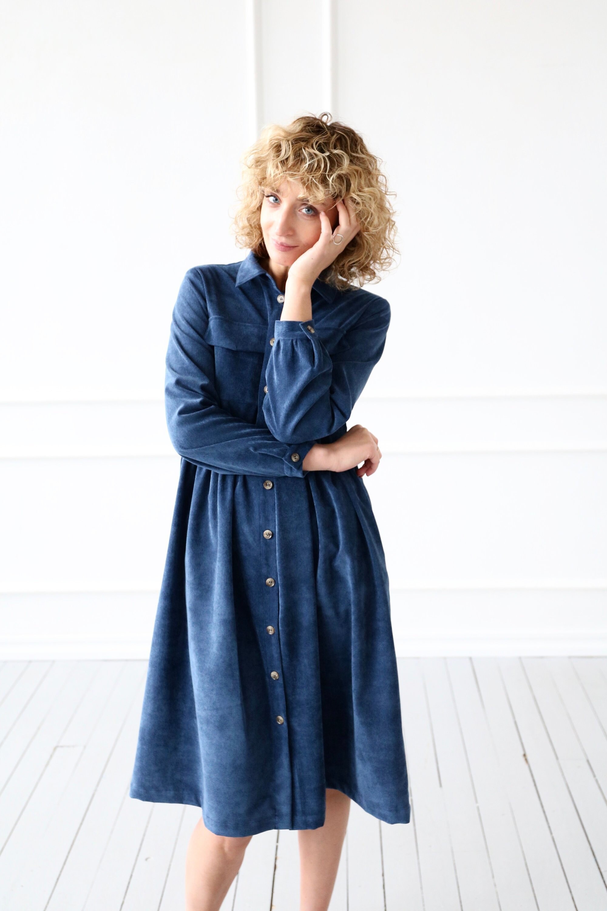 navy blue corduroy dress