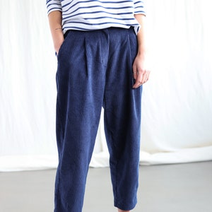 Boxy Navy Blue Cord Trousers OFFON CLOTHING - Etsy