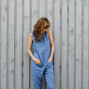 Linen sleeveless jumpsuit / Linen cropped leg overall / OFFON CLOTHING image 4