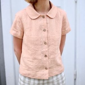 Linen short sleeve shirts in almost apricot / OFFON CLOTHING image 2