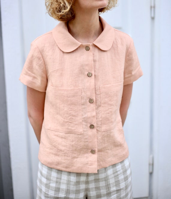 Linen Short Sleeve Shirts in Almost Apricot / OFFON CLOTHING