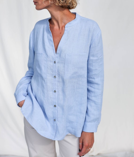 Elegant Loose Fit Linen Long Sleeve Shirt REMI / OFFON CLOTHING 