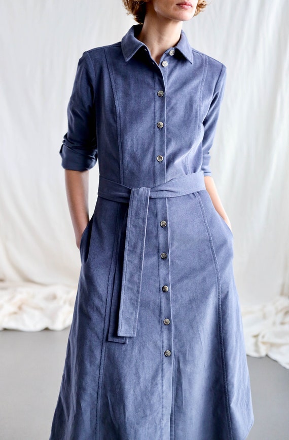 princess polly baby blue dress A-line Denim Blue Needlecord Dress Bonnie / OFFON Clothing