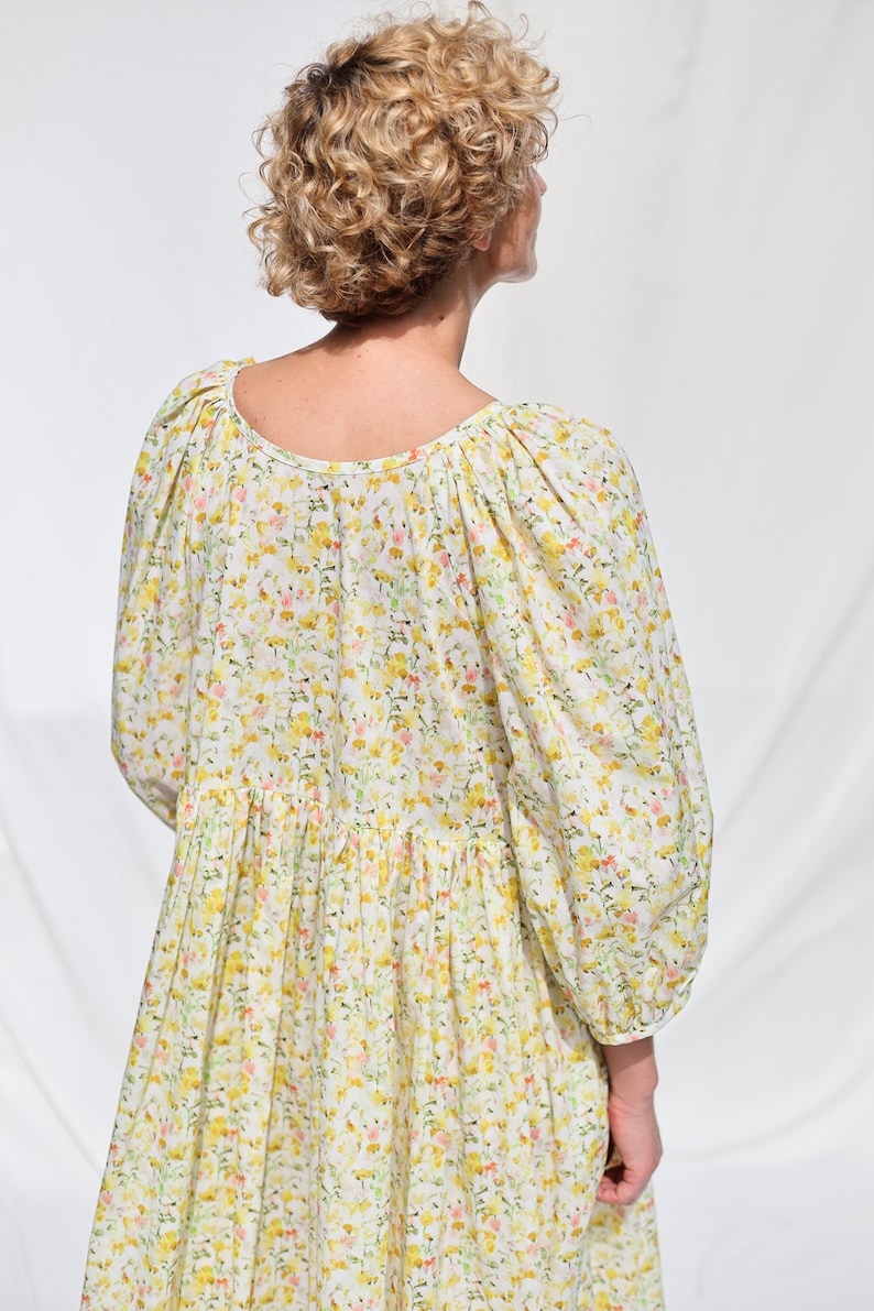 Reversible oversized floral print summer dress yellow INKY FIELDS OFFON Clothing zdjęcie 3