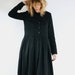 Black Linen Dress - Long Sleeve Linen Dress - Shirt Collar Dress - Handmade by OFFON 