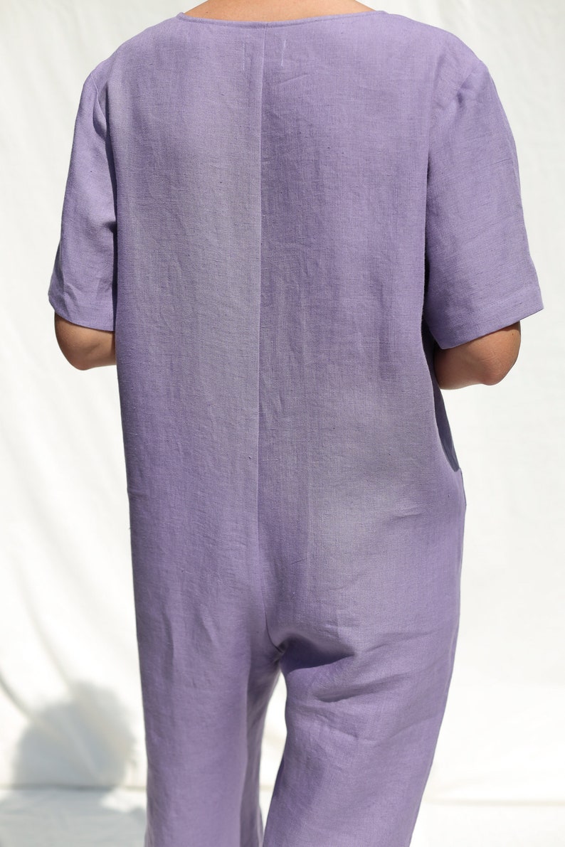 Loose linen V-neck jumpsuit / OFFON CLOTHING image 7