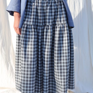 Checkered organic cotton tiered skirt with elasticated waist OFFON CLOTHING image 4