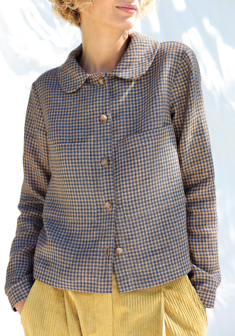 Gingham linen peter pan collar blouse OFFON CLOTHING image 2