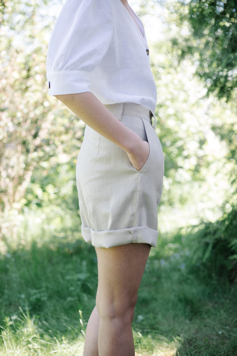 Linen high waist shorts / OFFON CLOTHING image 2