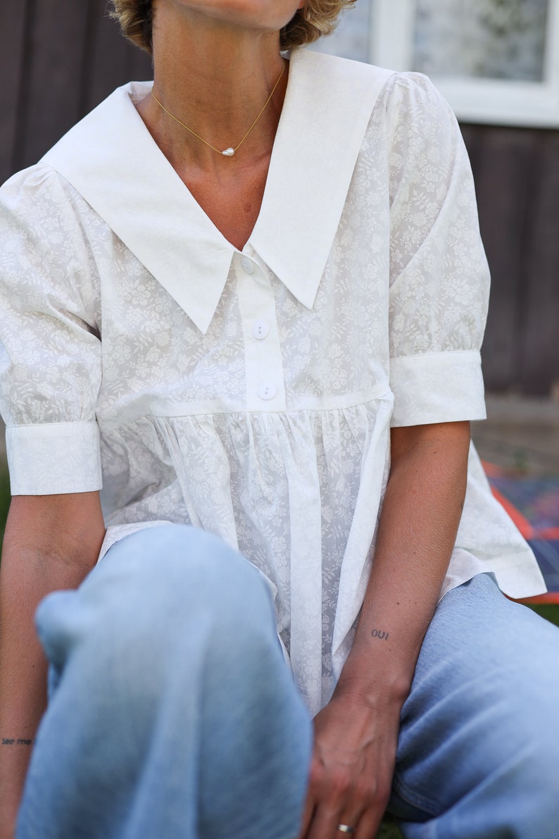 White floral sailor collar blouse PALOMA OFFON CLOTHING image 3