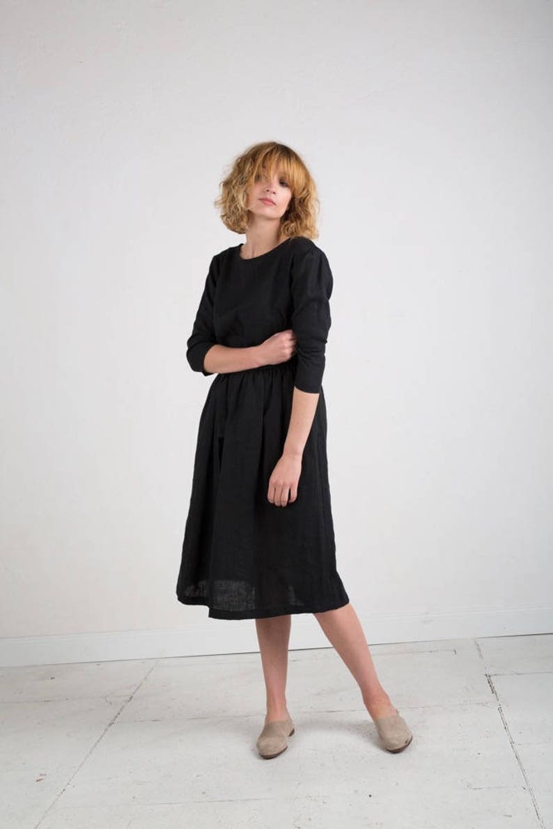Black Linen Tie Belt Dress Linen Dress In Black Available in 44 colors Handmade by OFFON image 6