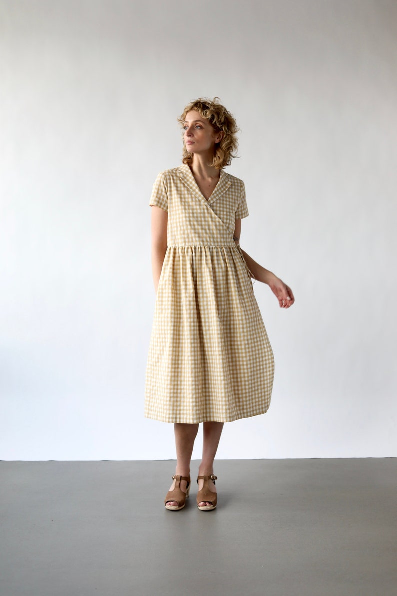 Checkered Cotton Wrap Dress/offon CLOTHING - Etsy
