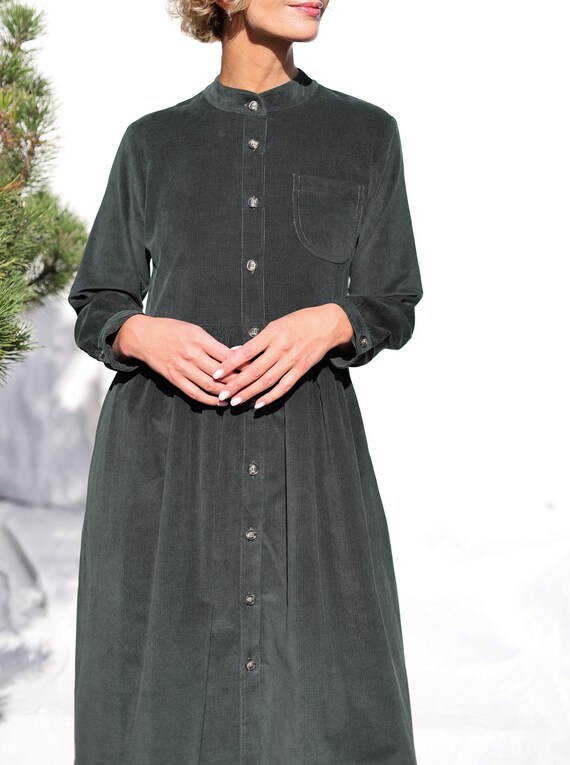 grandad collar shirt dress Striped Linen Grandad Collar Button Through Shirtdress CORA OFFON Clothing