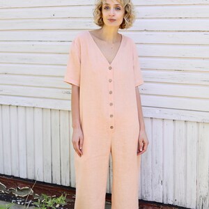 Linen maternity jumpsuit / Wide leg linen jumpsuit in almost apricot color/OFFON CLOTHING image 2