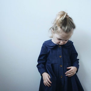 Girls Denim Dress Girls Long Sleeved Handmade Dress Indigo Denim Dress Handmade by OFFON Clothing image 3