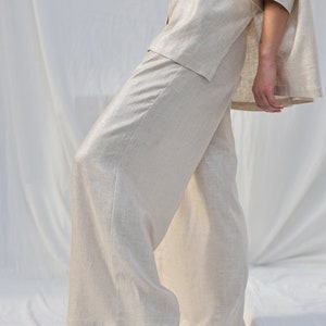 Silver metallic linen and viscose wide leg palazzo pants OFFON Clothing zdjęcie 5
