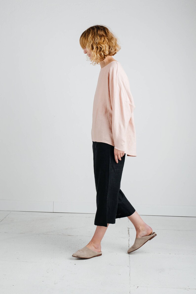 Linen loose fitting blouse / Long sleeve linen top / Handmade by OFFON image 3