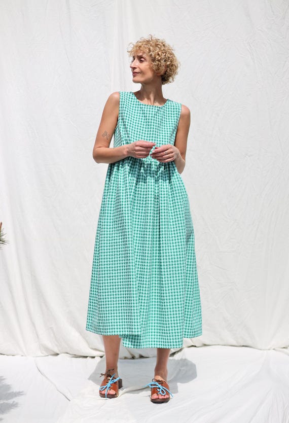 slim fit dress slacks Olympe Green Long Sleeve Smocked Dress