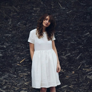 White Linen Dress/Linen Wedding Dress/Midi Linen Dress/Handmade by OFFON