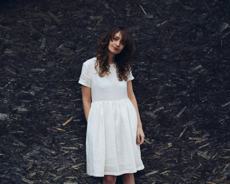 White Linen Dress/Linen Wedding Dress/Midi Linen Dress/Handmade by OFFON 