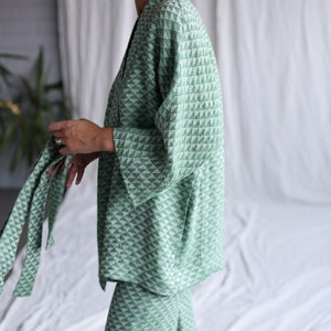 Jacquard linen geometric pattern kimono style jacket / OFFON CLOTHING image 7