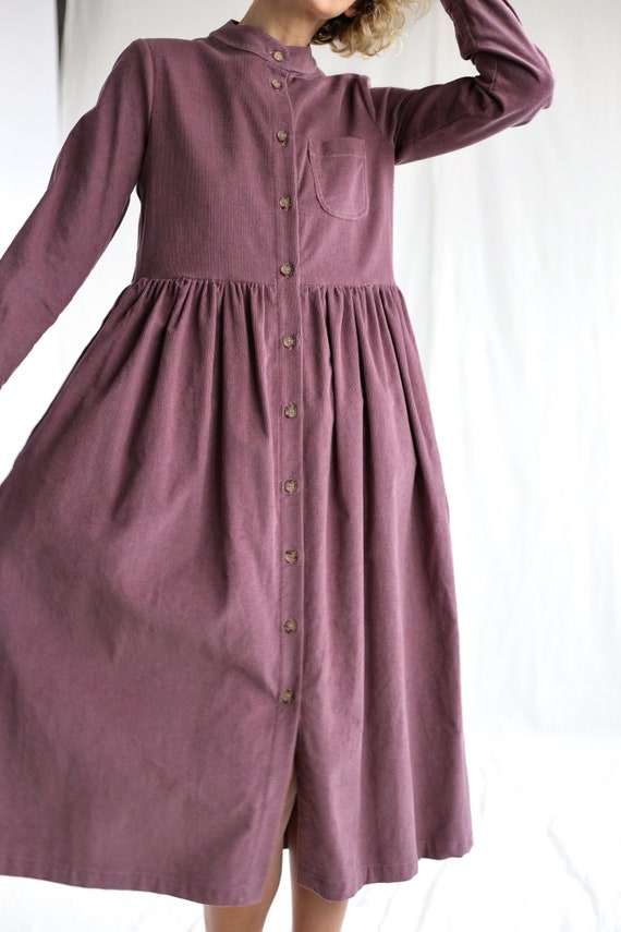 Needlecord long sleeve grandad collar dress CORA * OFFON CLOTHING