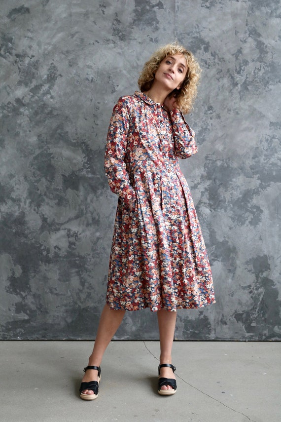 Floral Print Long Sleeve Dress in Tana Lawn Cotton/liberty of London Cotton  Dress /OFFON CLOTHING 