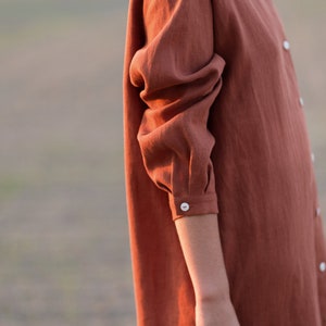 Linen oversized shirt dress / Long sleeve linen shirt dress in redwood / OFFON CLOTHING image 3