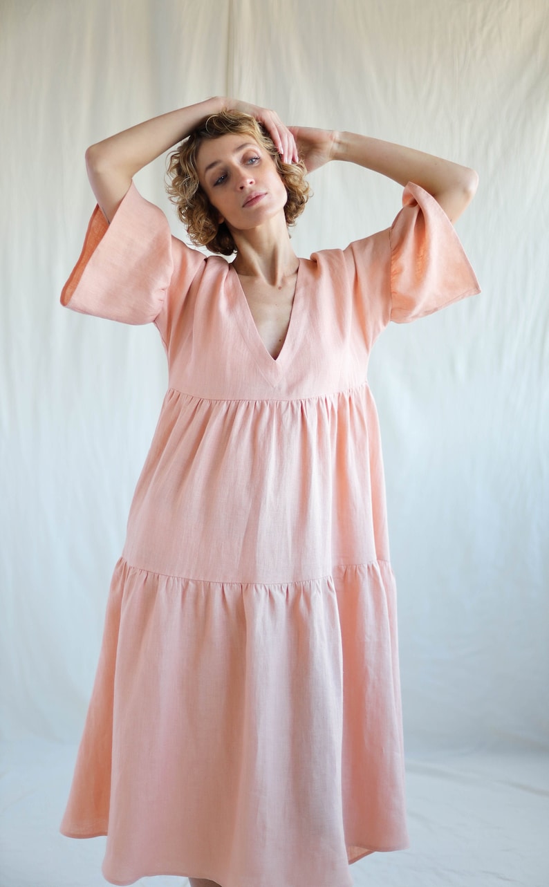 Linen Tiered Dress ADELE Handmade by OFFON image 3