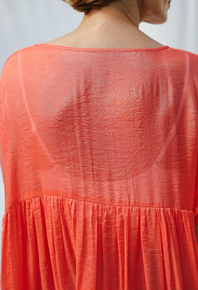 Coral viscose organza oversized dress SILVINA OFFON CLOTHING zdjęcie 6