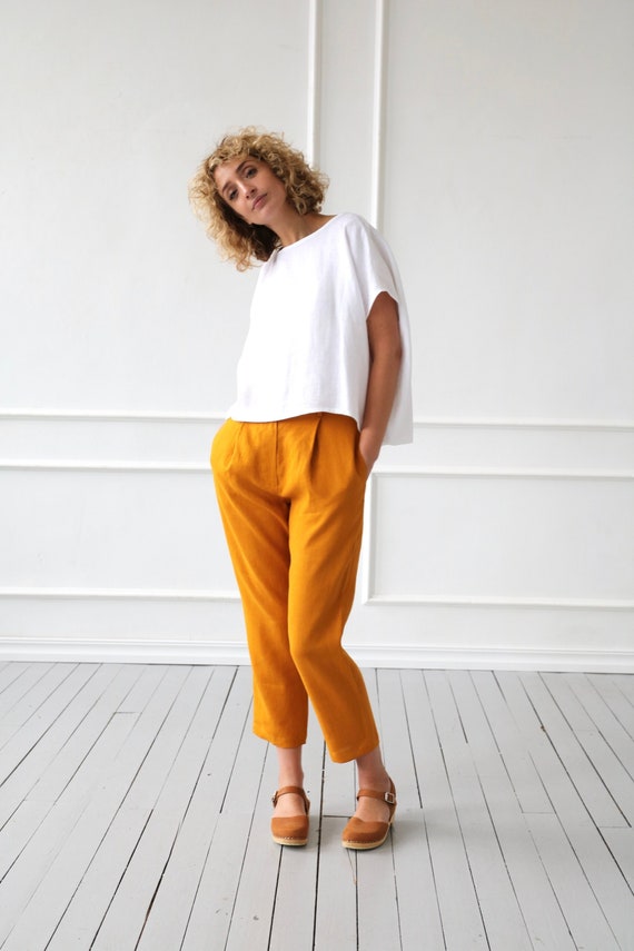 Shop Jaypore Women Mustard Yellow Cotton Solid Ankle Length Regular Fit  Pants for Women Online 39588244