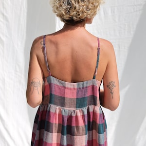 Adjustable straps checks linen dress ELOISE / OFFON Clothing image 7